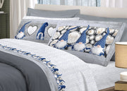 Completo Lenzuola Linea Pensieri Delicati In 100% Cotone Dis. Gnomi Blu - Matrimoniale - Blu