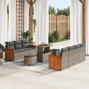Set Divano Giardino da 10 Pezzi con Cuscini Grigio Rattan Polimerico Acacia