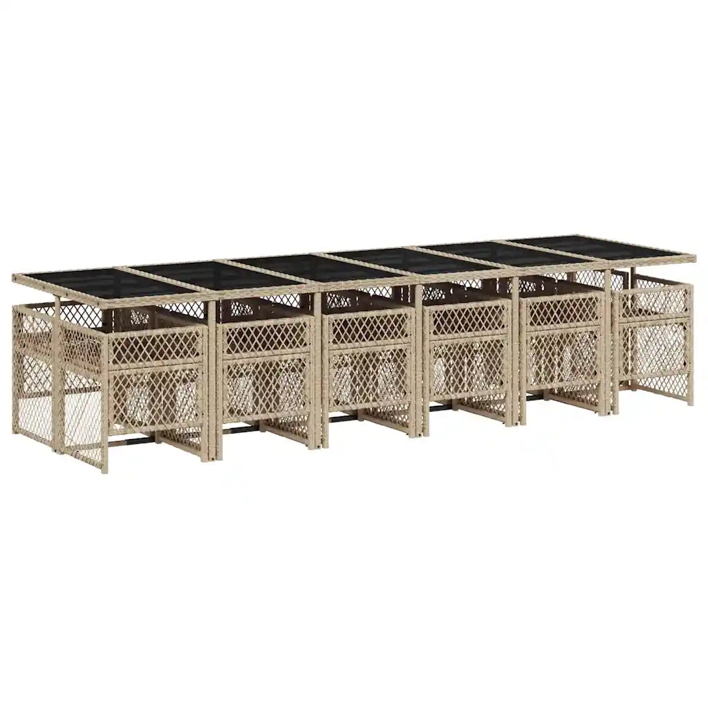 Set da Pranzo da Giardino 13 pz con Cuscini Beige in Polyrattan 3210766