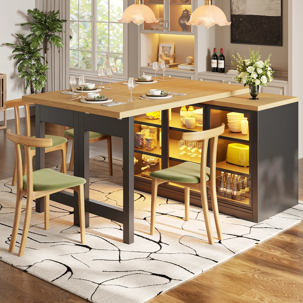 TAVOLO da pranzo estensibile 120-197 cm nero con mobile laterale e vetro