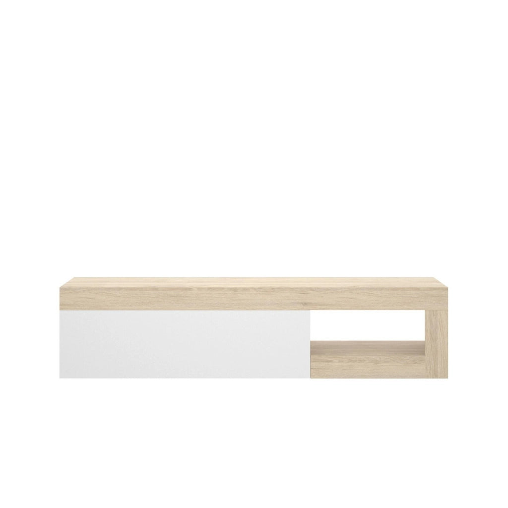 Mobile porta TV Animeli, Credenza bassa da soggiorno, Madia da salotto per televisione, 204x42h48 cm, Rovere e Bianco