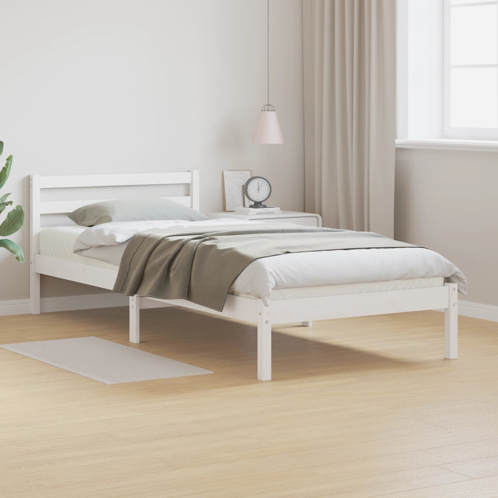 Struttura Letto con Testiera Bianca 90x210 cm in Legno Massello di Pino