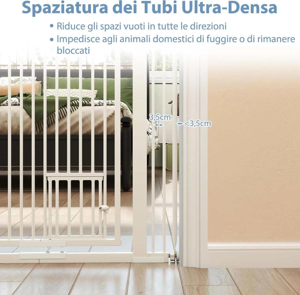 Porta per Animali Domestici Extra Alta, Cancello per Gatti in Metallo Pesante con Apertura da 77-104 cm, 2 Kit di Estensione, Porta Facilmente Percorribile (77-104 cm x 150 cm)
