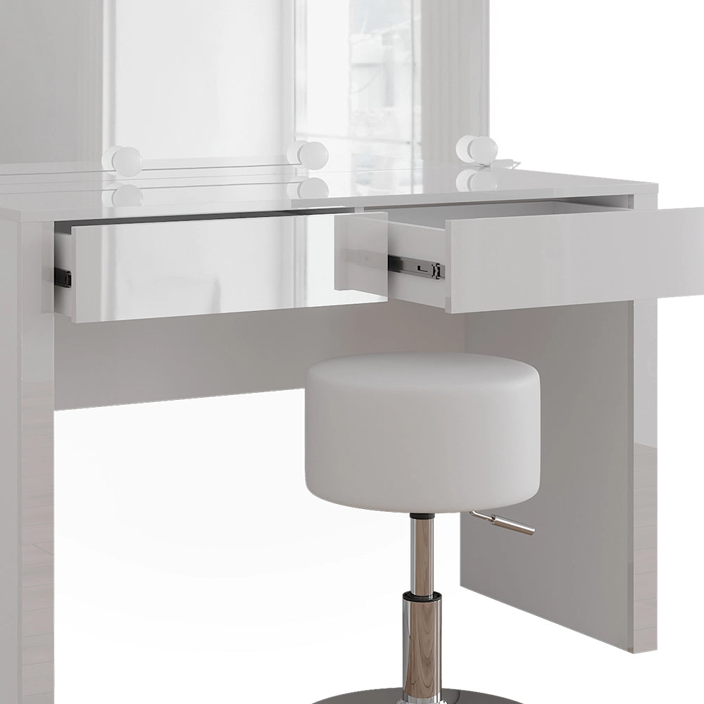 Vicco Tavolo da toilette Bianco lucido/bianco 110 cm con illuminazione a LED e sgabello