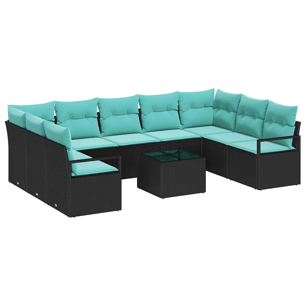 Set di divani con cuscino 10 pcs Nero polyrattan 3346556