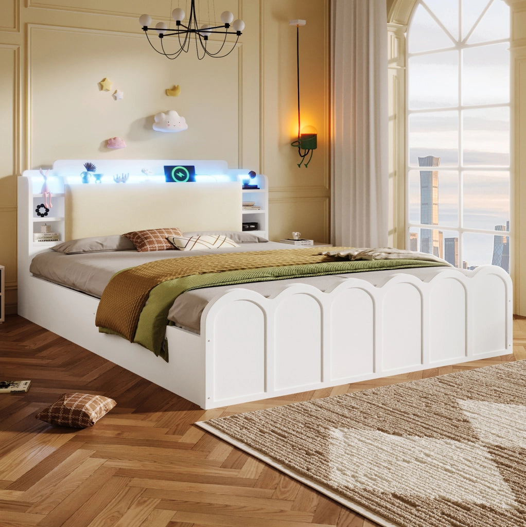Letto imbottito idraulico 140x200 cm con LED e prese USB