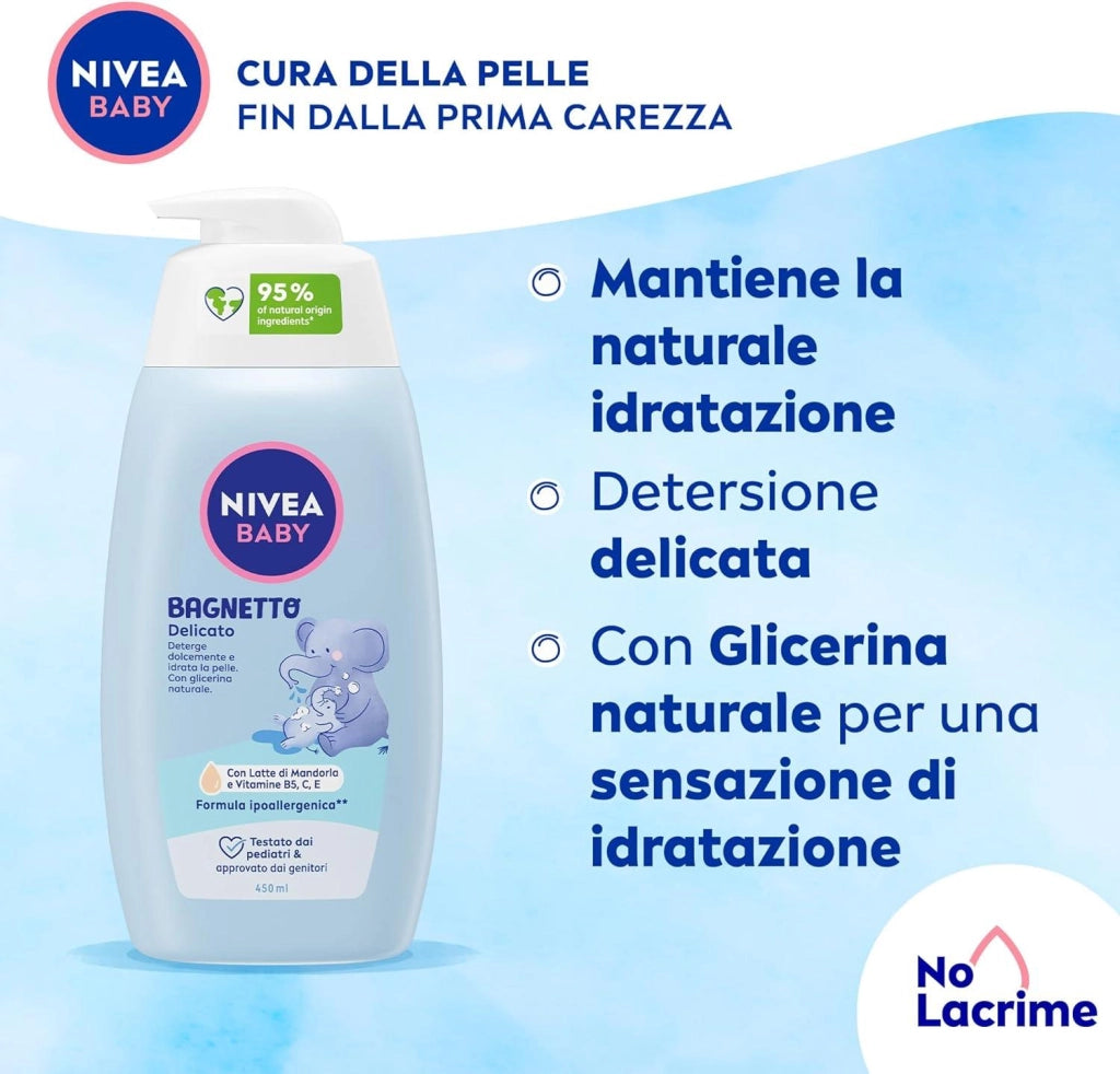NIVEA BABY DETERGENTE SOFFICI BOLLE BAGNETTO PER BAMBINI DELICATO CON ESTRATTI DI FIORI DI TIGLIO E CAMOMILLA 450 ML