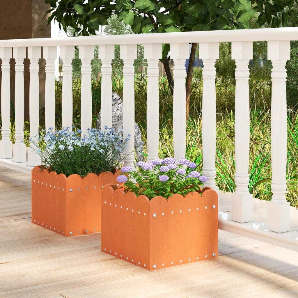 Set di 2 cassette fioriere quadrate con aperture di drenaggio, Vaso per piante HDPE resistente alle intemperie Arancione-Fioriere