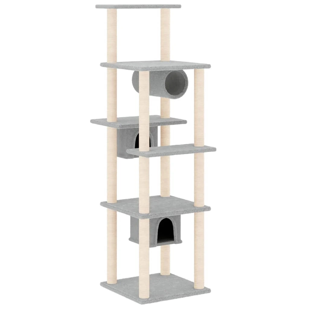 Tiragraffi per gatti Mobili per arrampicata su torre Tiragraffi piattaforma da arrampicata con tiragraffi in sisal leggero 169 cm grigio 02_0022588
