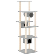 Tiragraffi per gatti Mobili per arrampicata su torre Tiragraffi piattaforma da arrampicata con tiragraffi in sisal leggero 169 cm grigio 02_0022588