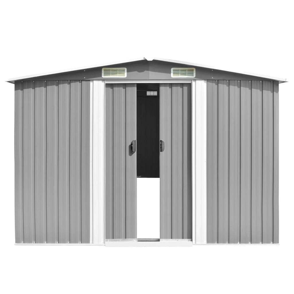 Casetta da giardino cabina ripostiglio casetta da esterno robusta casetta per attrezzi 257 x 392 x 181 cm metallo grigio 02_0022167