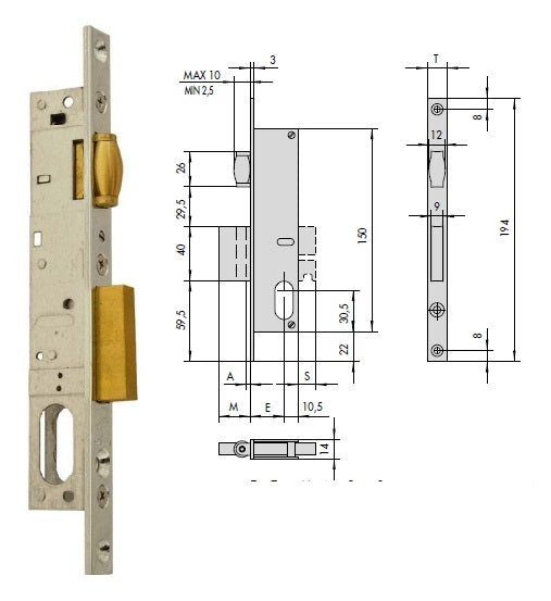 CISA SERRATURA 44230-18 INF. X MONT. ALLUM. S/CILINDRO
