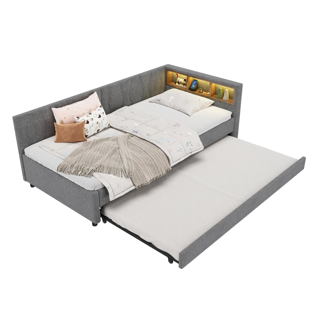Letto giorno funzione estrazione lino grigio 90x200 cm