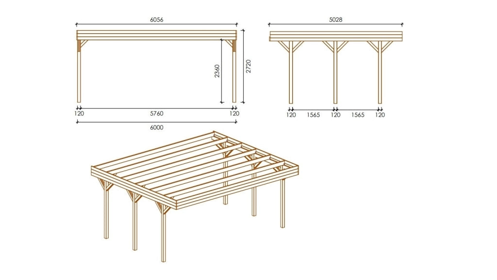 Tettoia posto auto coperto in legno 6.06x5.03 m - 30 m2 - copertura PVC   - CAR5PVCTR - ALTANKA