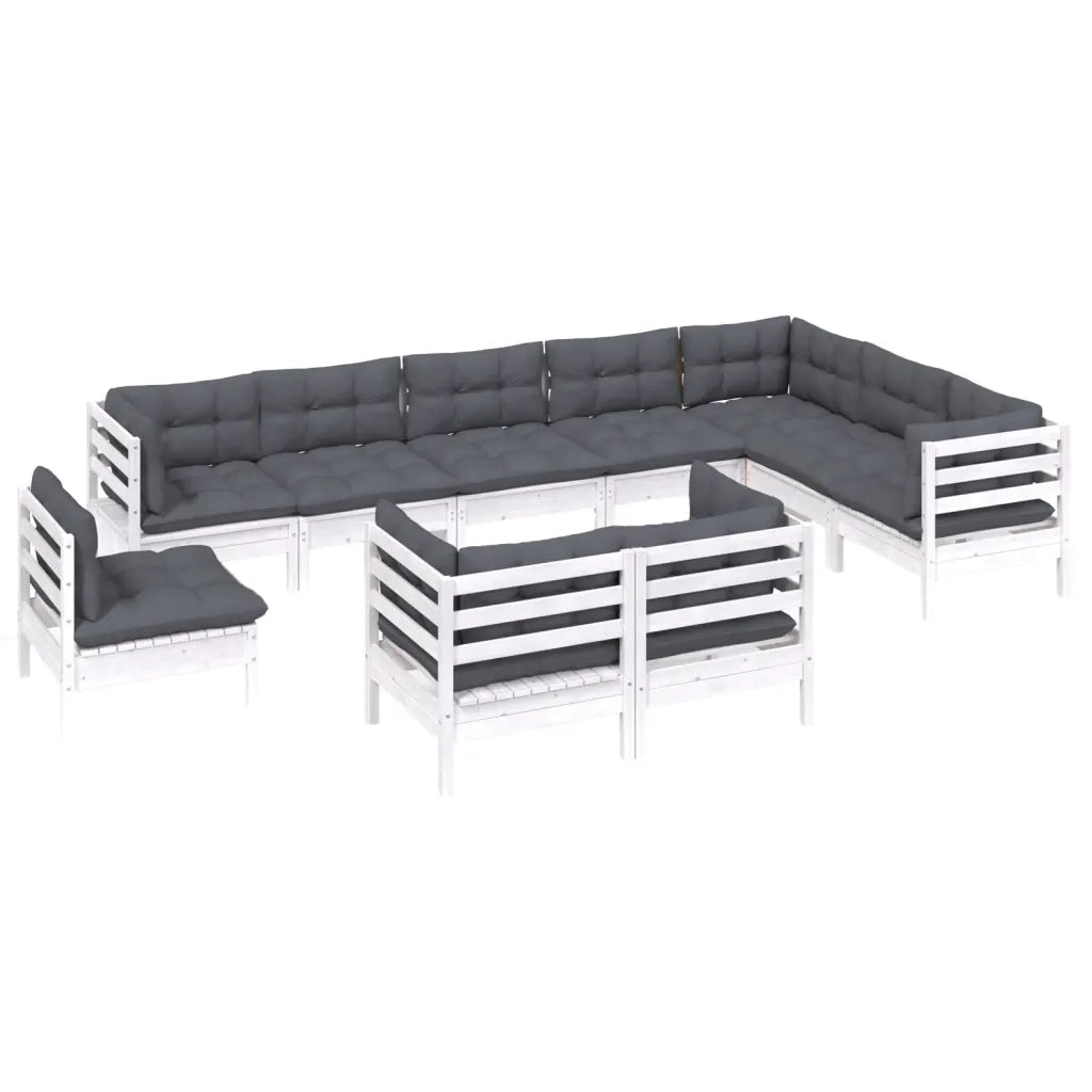 Set Divani da Giardino 10 pz con Cuscini Bianchi Legno di Pinocod mxl 79108