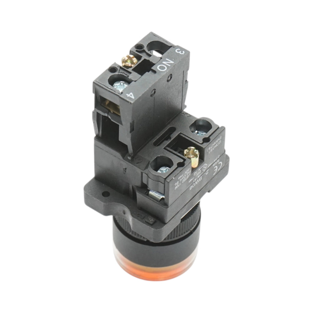 Pulsante indicatore LED giallo con resistenza integrata 1NO, 24V LAY5 Breckner Germany