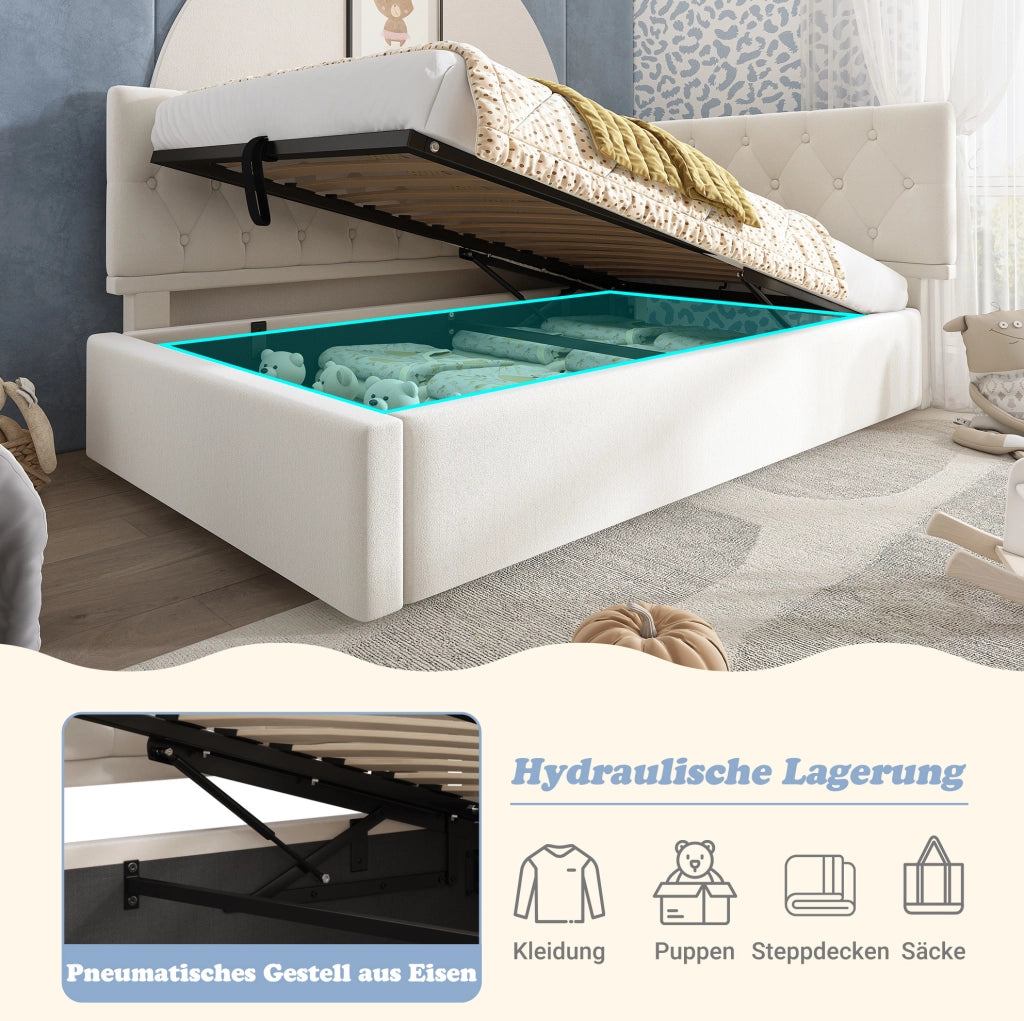 Letto divano con contenitore idraulico 90x190 cm in velluto beige