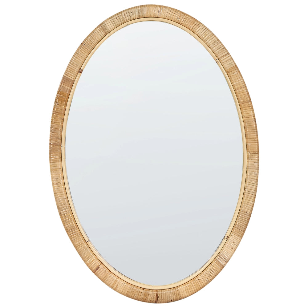 Specchio ovale da parete in rattan naturale 70x50 cm fatto a mano