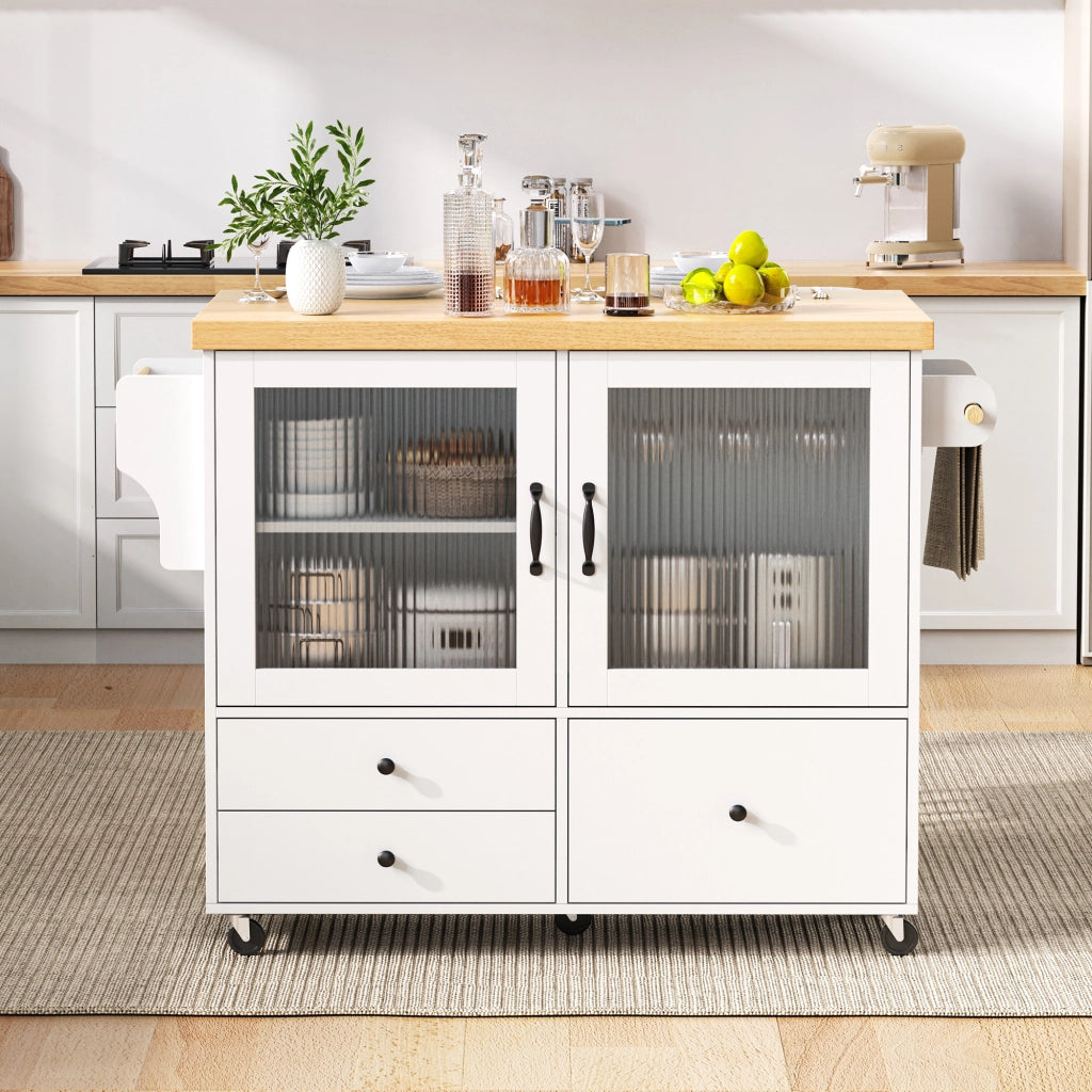 Carrello da cucina con 2 ante; cassetti; piano ribaltabile; portaasciugamani e portabicchieri; in MDF; 100 x 42-70 x 91;5 cm