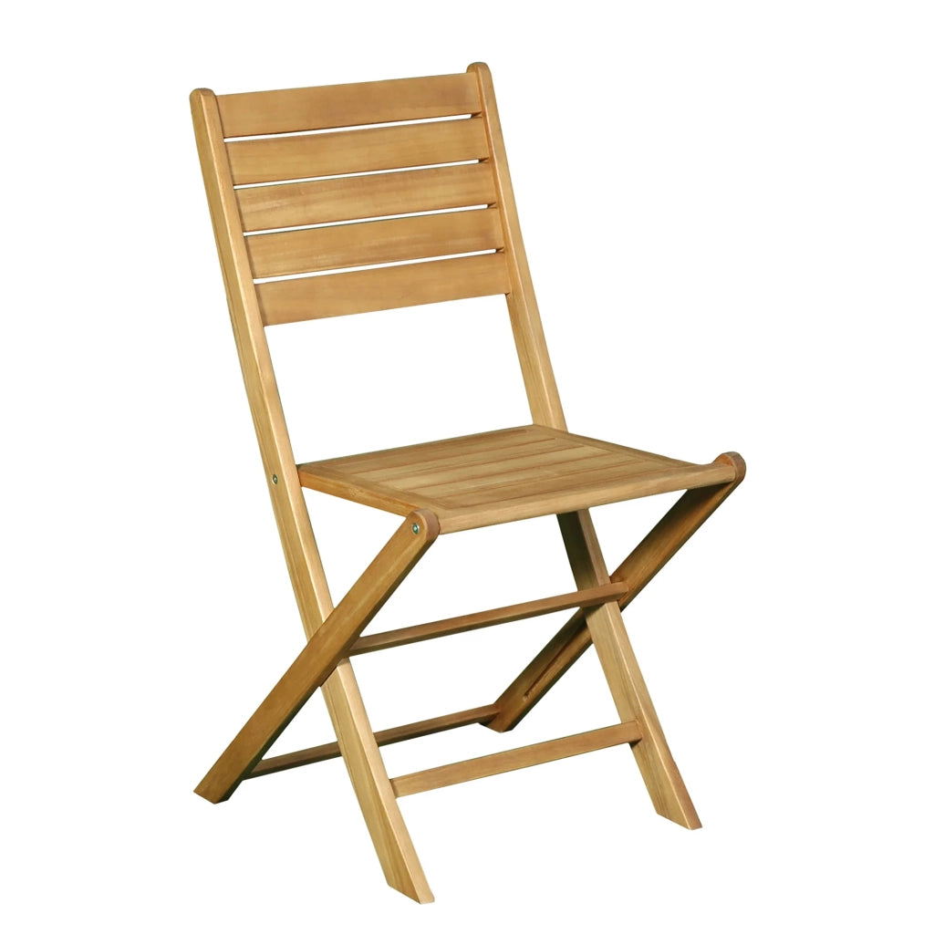 Set 2 sedie pieghevoli da giardino Lino in legno di acacia, con braccioli, salvaspazio (54x51,5x87 cm)