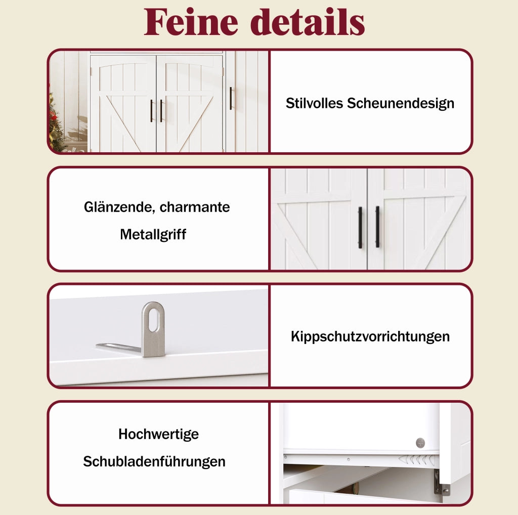 Credenza da cucina con LED e prese, bianca, 110x38x180 cm