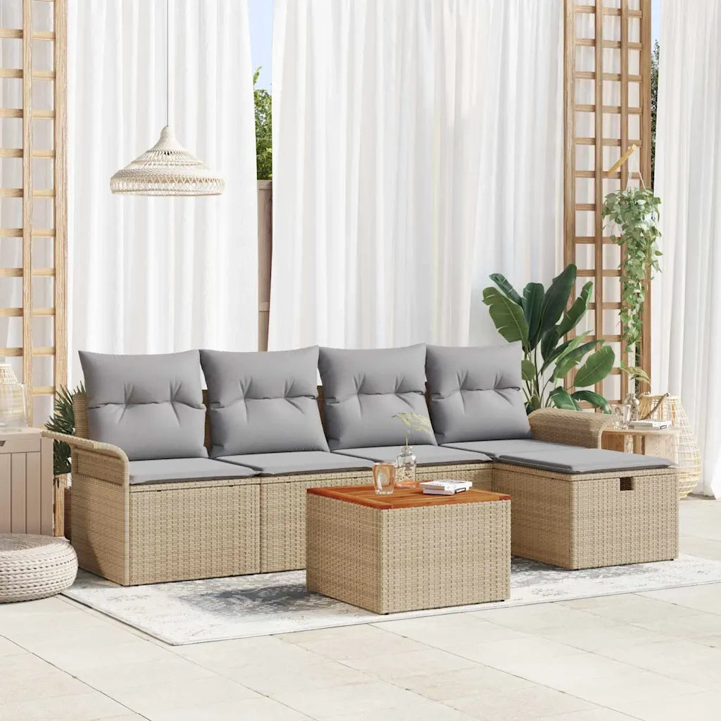 Set Divano da Giardino con cuscino 6 pcs Beige Poly Rattan 3360780