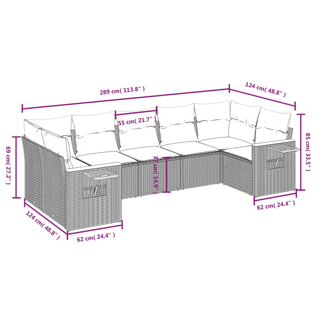 Set Divani da Giardino 7 pz con Cuscini Nero in Polyrattan