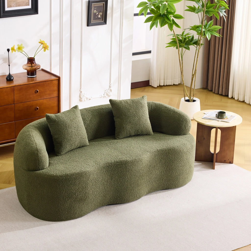 Divano a due posti curvo in schiuma e molle con cuscini per soggiorno camera da letto e ufficio verde 67 × 61 × 48 cm