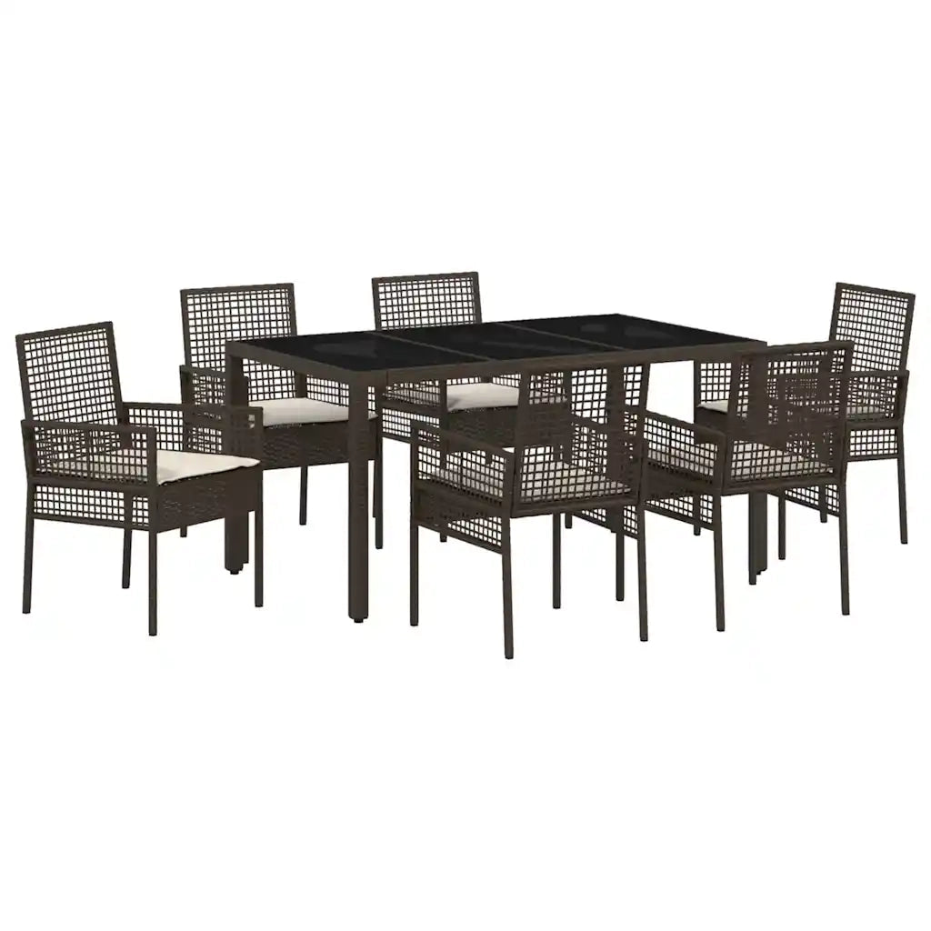 Set da Pranzo per Giardino 7 pcs Marrone polyrattan 3334866