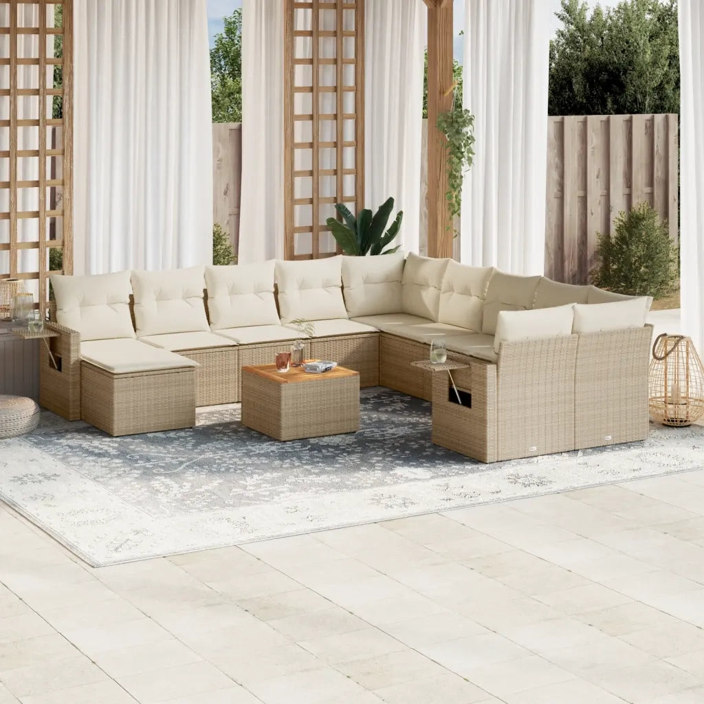 Set Divani da Giardino 12 pz con Cuscini Beige in Polyrattan 3257192