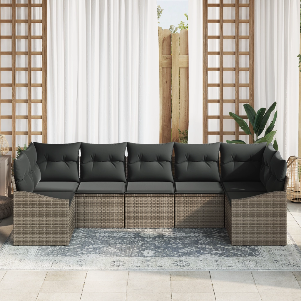 Set da Giardino con Cuscini Grigio Poly Rattan