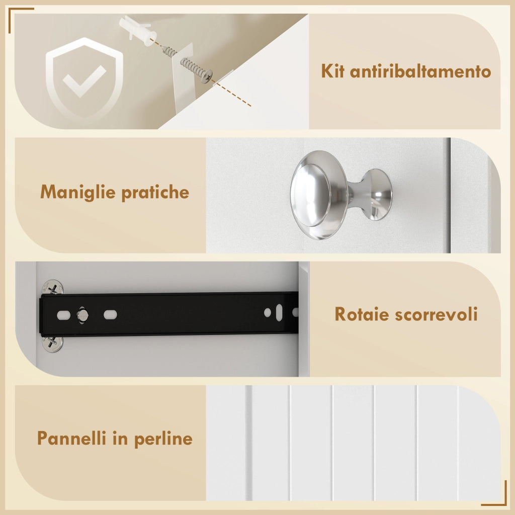 Mobile Bagno con Cesto, Armadietto e 2 Cassetti ¨C zephmum ¨C Legno, Bianco, 45x30x171 cm