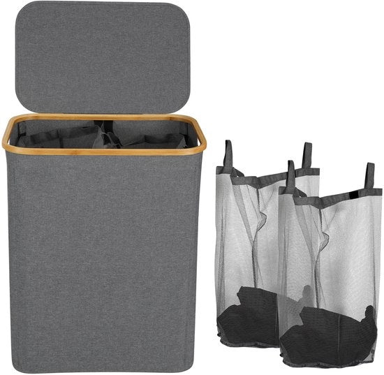 Asciugatrice a rullo con coperchio in bambù naturale, 145L, colore grigio