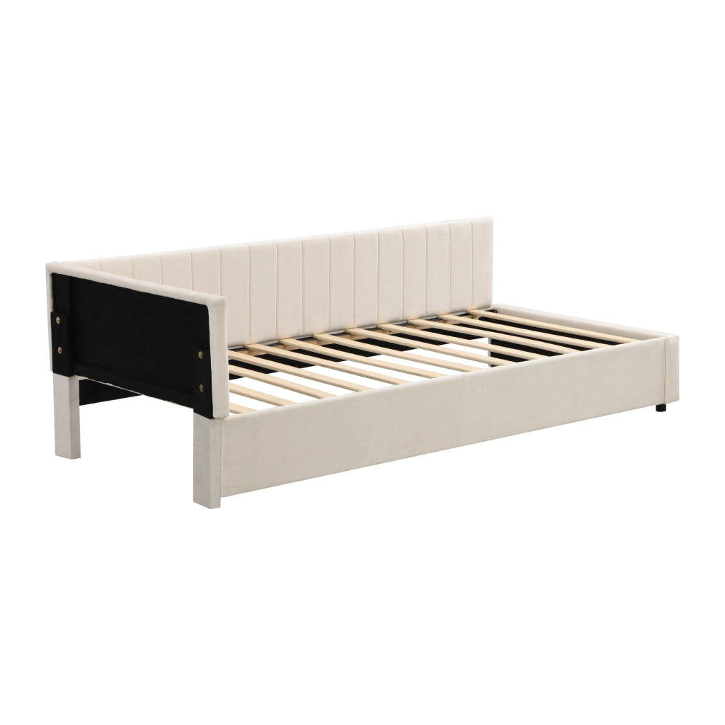 OKWISH Letto Divano 1 Posto, Schienale Reversibile, Testiera Imbottita e Velluto, 90 x 200 cm, senza Materasso, Beige