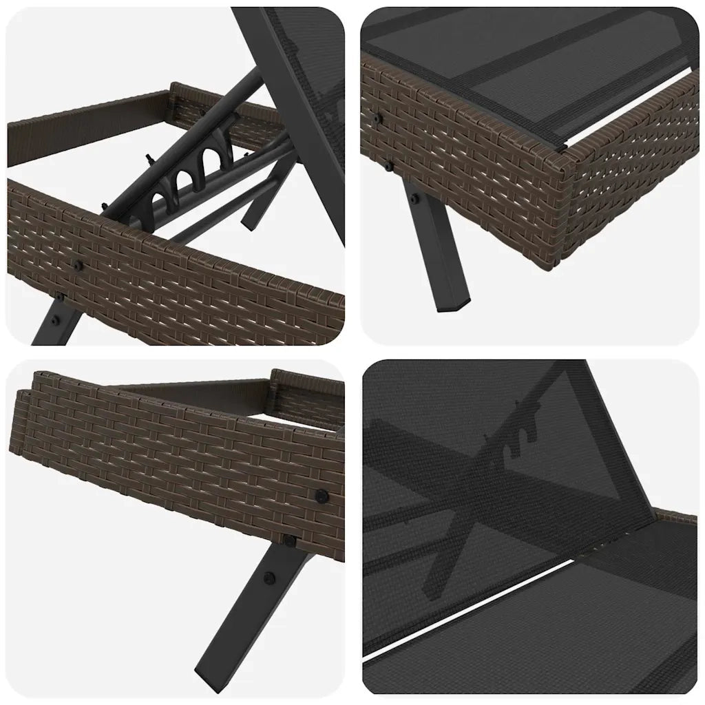 2 pz Lettino Prendisole | Sdraio da giardino | Lettino da sole Nero e Marrone polyrattan