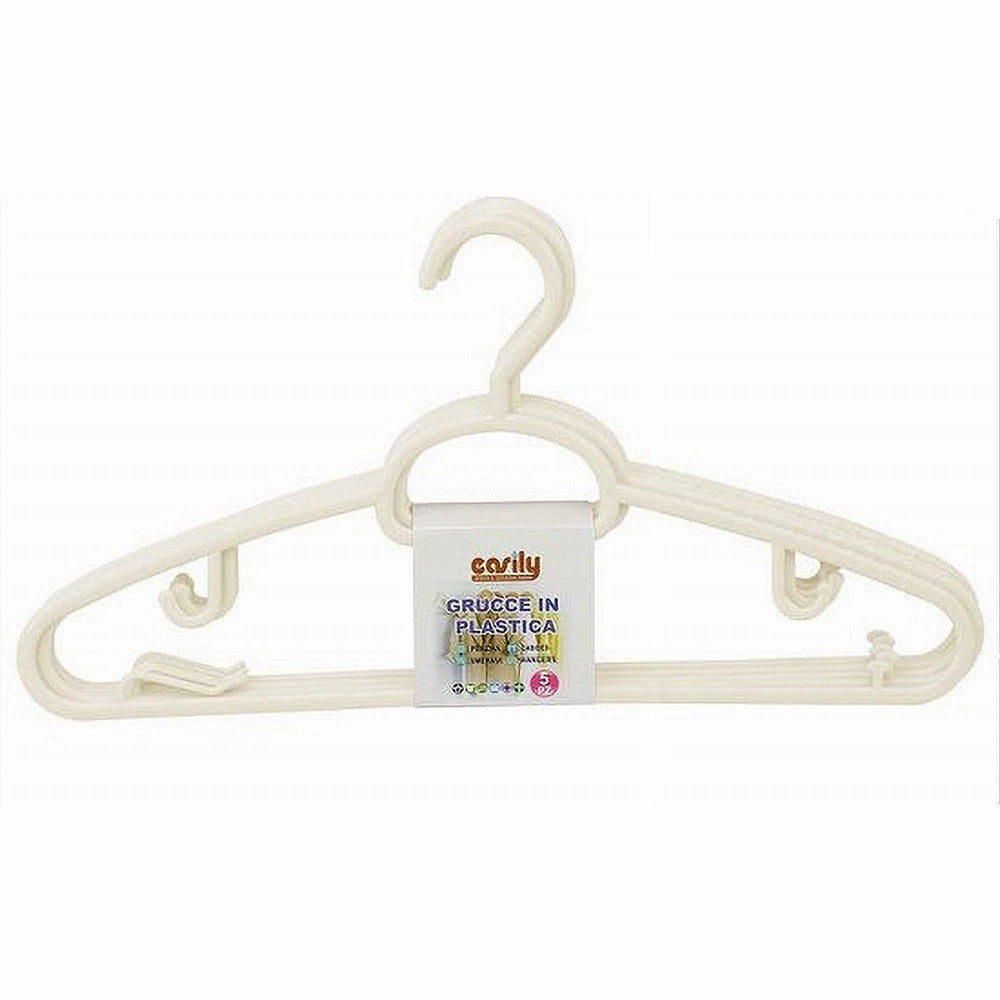 Trade Shop - Set 5 Pz Grucce In Plastica Stampelle Appendiabito Pantaloni Giacche Beige 79326 -