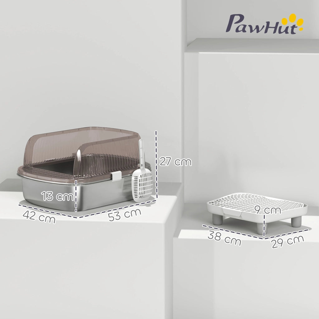 Arenero per Gatti Coperto con Vassoio in Acciaio Inossidabile ¨C Zephmum ¨C Grigio