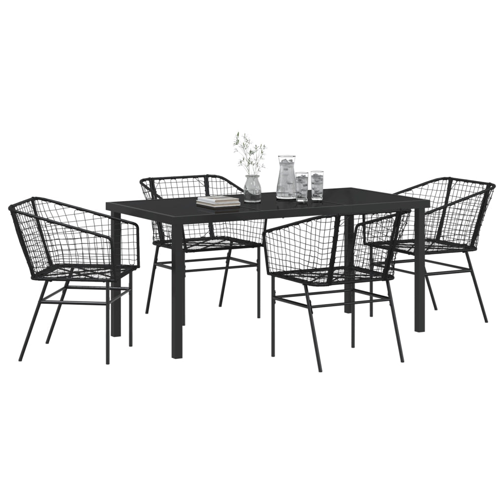 Set da Pranzo da Giardino 5 Pezzi in Polyrattan Nero