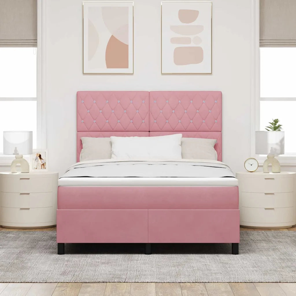 Letto a molle con materasso Rosa 140 x 200 cm Velluto 3339775