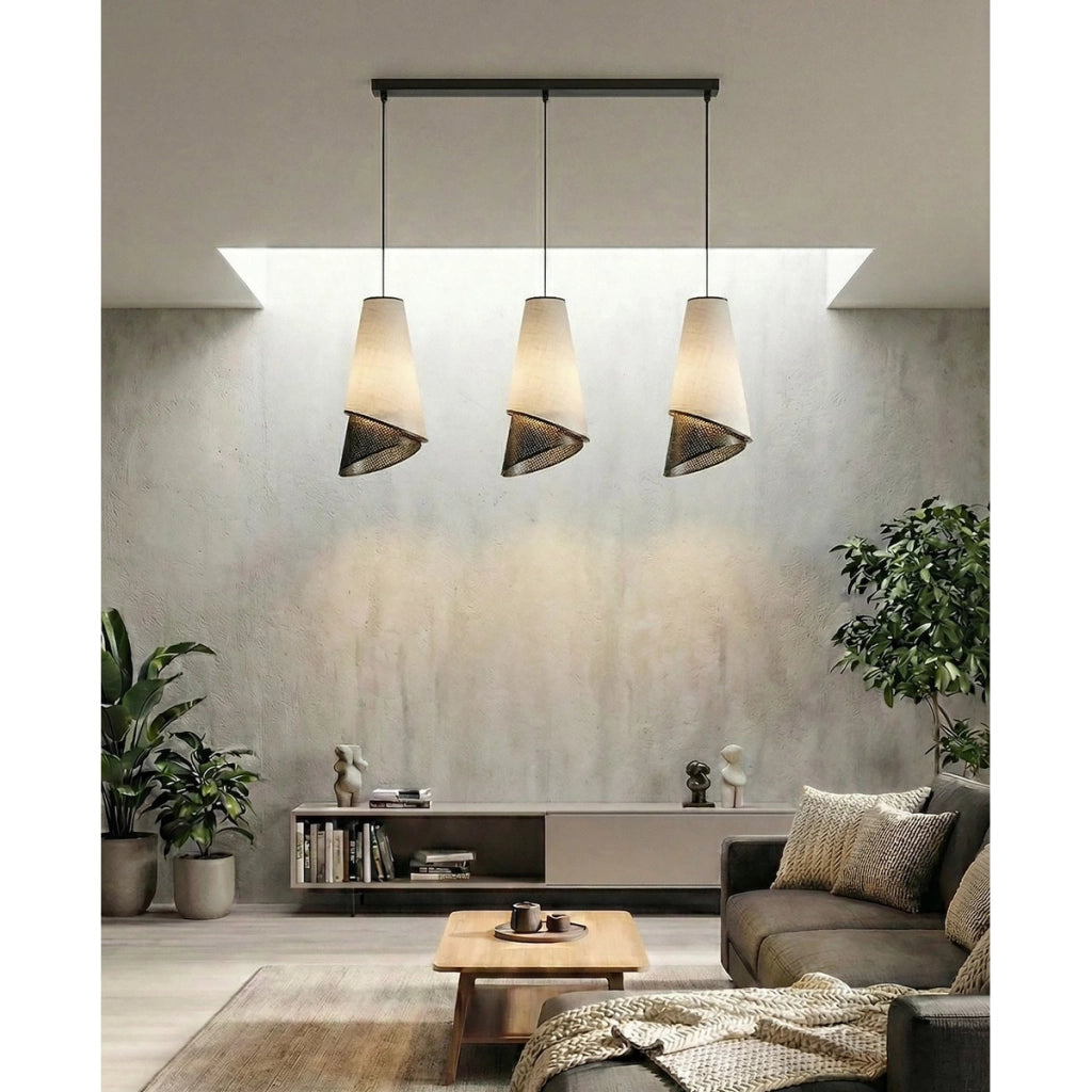 Lampada a sospensione MODA in acciaio e tessuto grigio