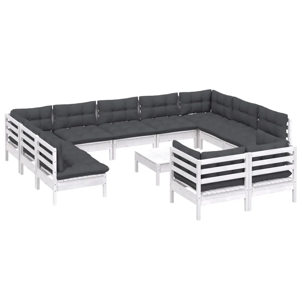 Set Divani da Giardino 12 pz con Cuscini Bianchi Legno di Pinocod mxl 121460