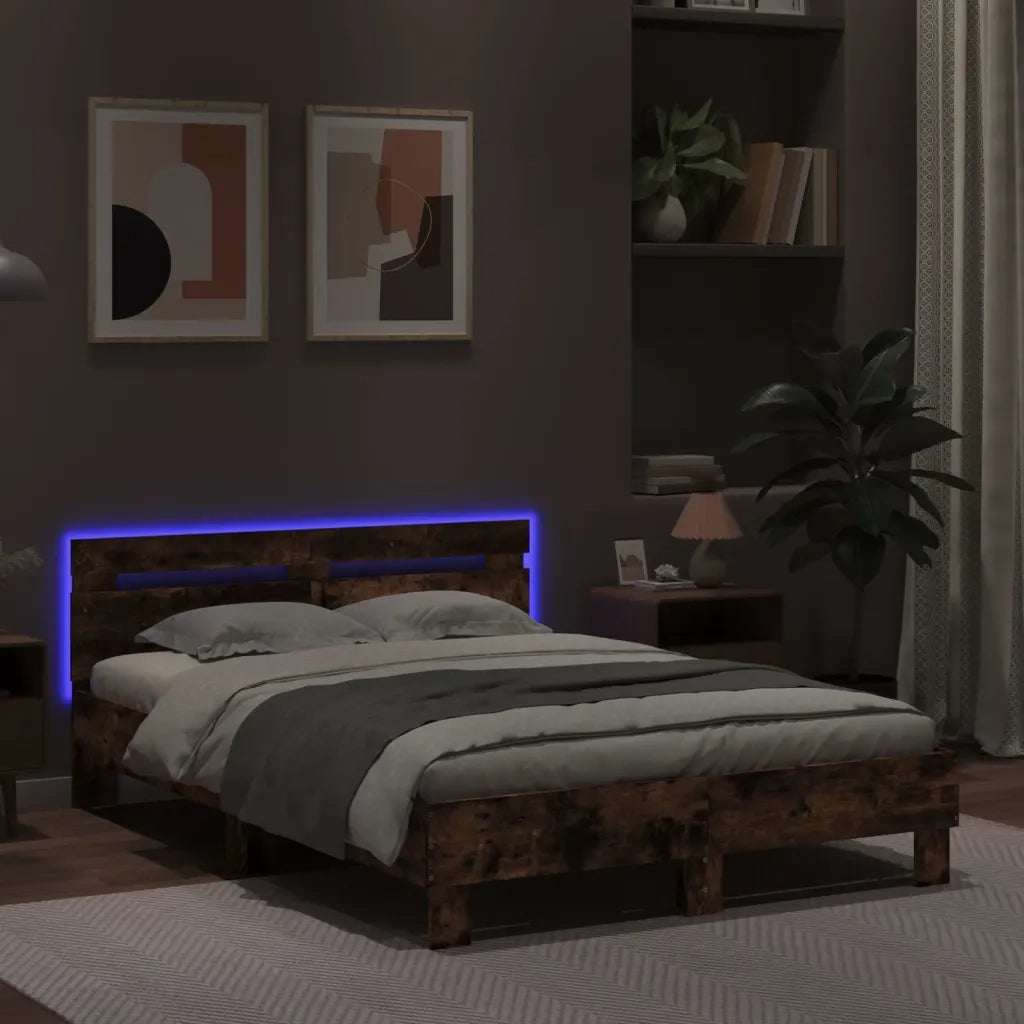Giroletto con Testiera e LED Rovere Fumo 120x190 cm 3207578