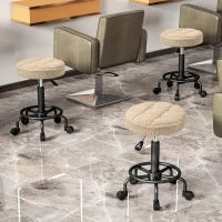 Sgabello Girevole Rotondo con Ruote e Altezza Regolabile, Seduta rivestita in Tessuto, 50x50x66 cm, Marrone