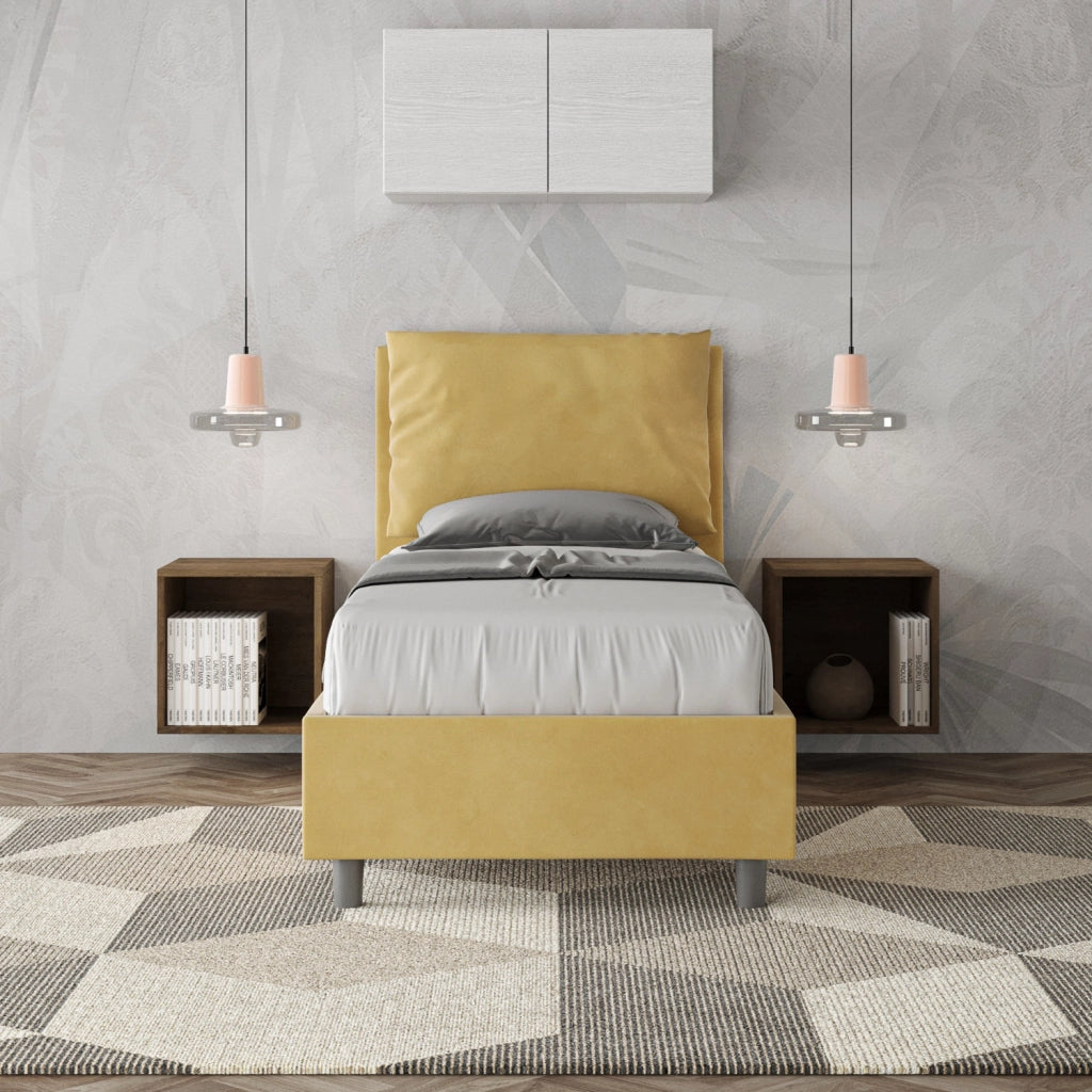 BS COM Letto singolo con rete imbottito 80x210 microfibra ocra