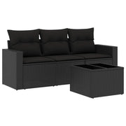 Set Divani da Giardino 4 pz | Set Salotto da Giardino con Cuscini Nero in Polyrattan