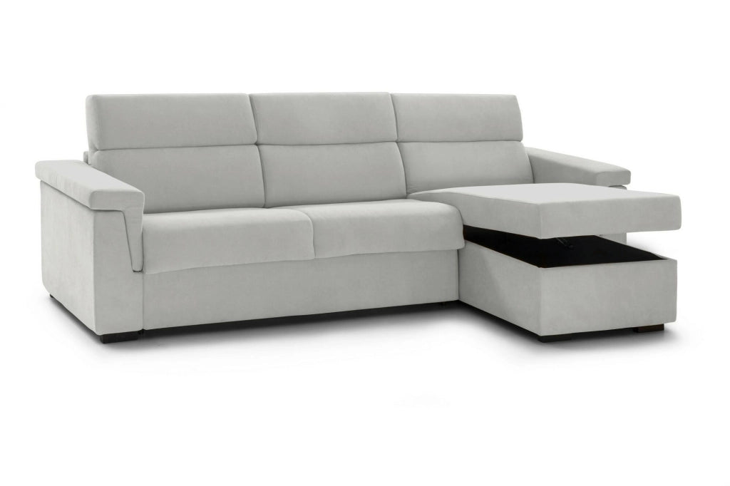 Ganzaria, Divano Letto con Penisola Sfoderabile Made in Italy, 285x160 cm Grigio Chiaro