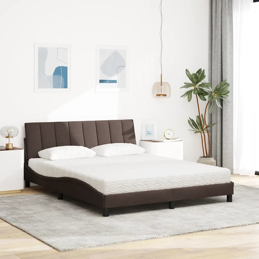 Letto con Materasso Hanko Marrone Scuro 160x200cm Tessuto