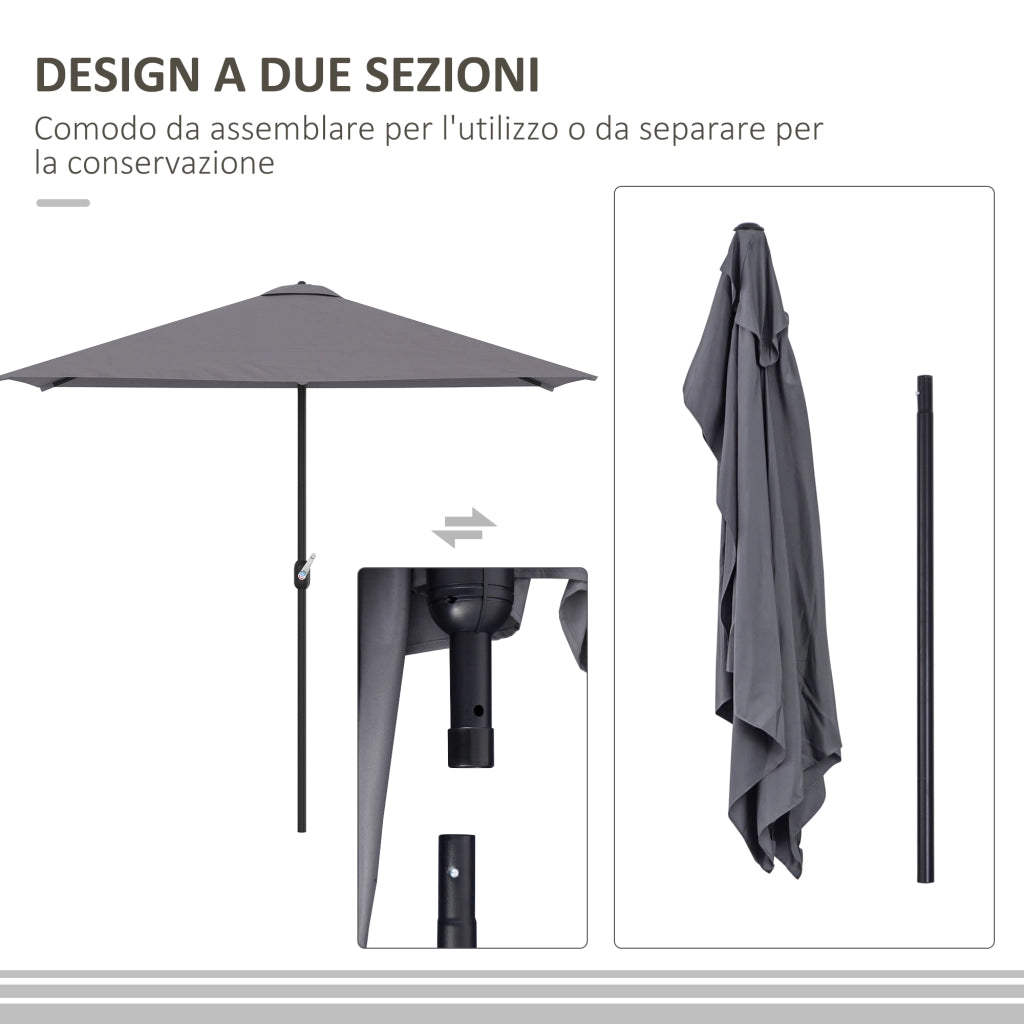 Ombrellone da Parete Mezzaluna Salvaspazio con Apertura a Manovella, Grigio