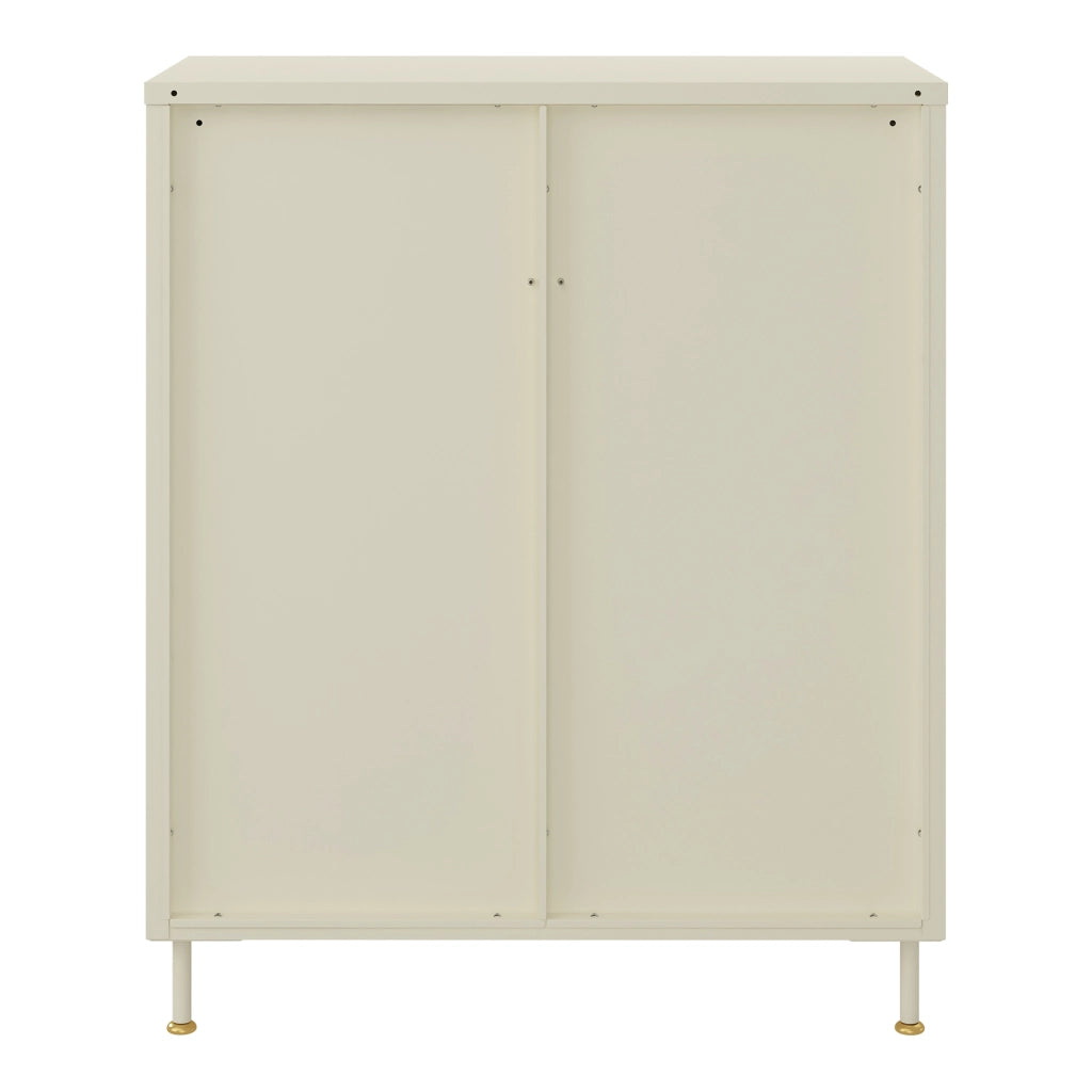Credenza in Acciaio Lindau con Vetrina e 2 Cassetti 97x80x40 cm Bianco Crema [en.casa]