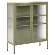 Vetrina moderna in acciaio verde e ante in vetro 90 x 31 cm stile contemporaneo industriale sala da pranzo soggiorno